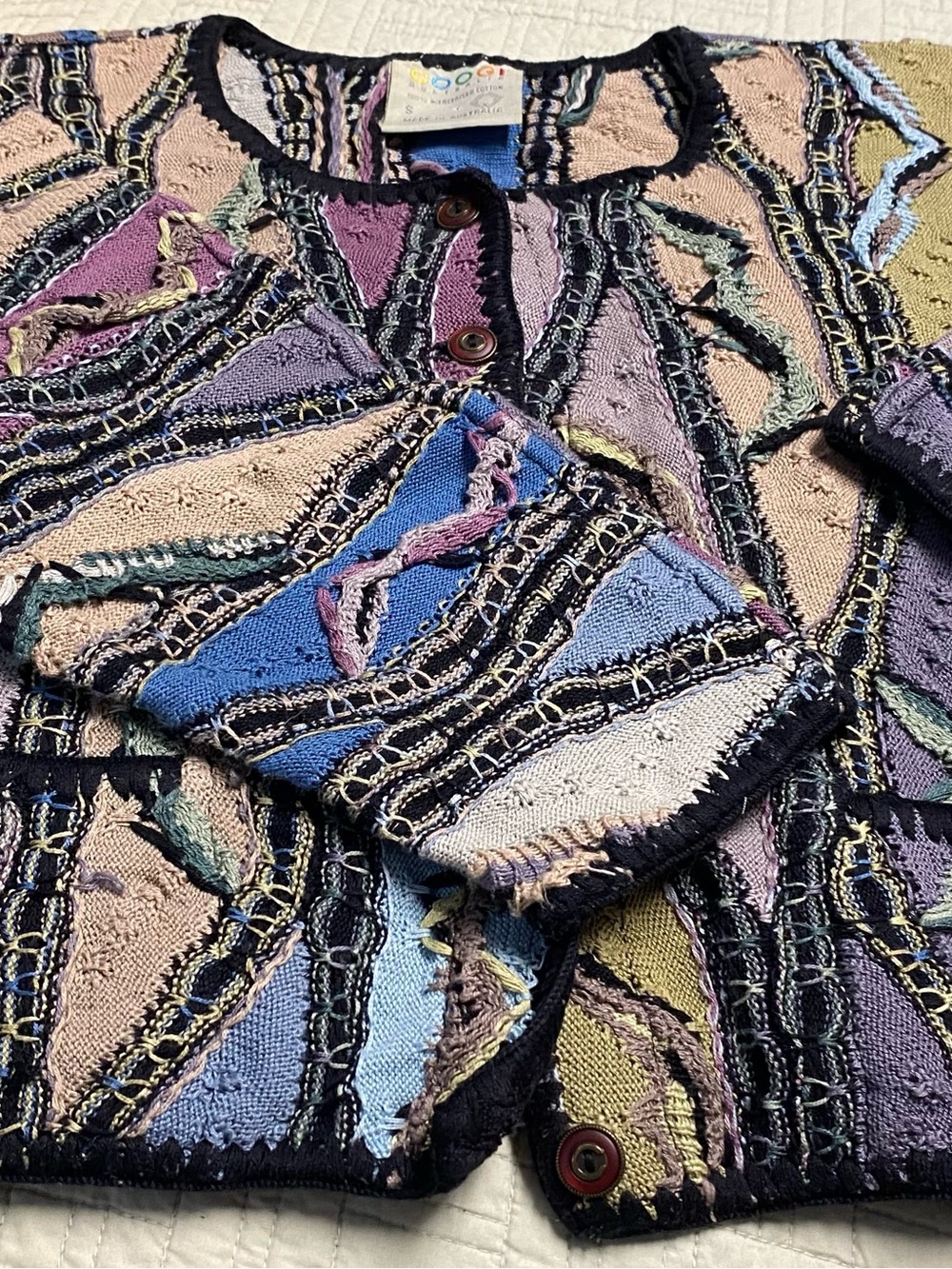 Coogi Australia Pastel Patchwork Knit Cardigan -size S with pockets Like NEW